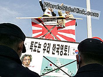 Demonstranten in Zuid-Korea demonstreren in 2006 tegen het plan van Japan om survey-schepen naar wateren te sturen die door beide landen worden opgeëist. De omstreden wateren zijn een rijk visgebied en er werd gedacht dat ze methaanhydraatafzettingen hadden.