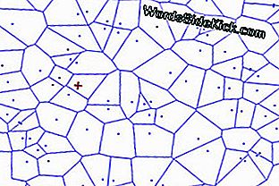 Diese Voronoi-Tessellation betrachtet die Photonendichte einer bestimmten Region. Jeder Punkt in der Zelle steht für ein Photon.