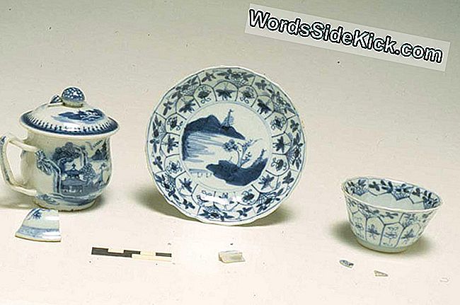 Учените откриха парченца китайски порцелан (показани отпред) с реконструкция на това, което биха изглеждали, ако са непокътнати.