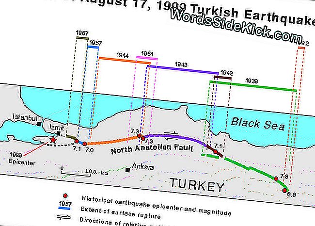 Istoriniai žemės drebėjimai dėl Šiaurės Anatolijos kaltės Turkijoje.