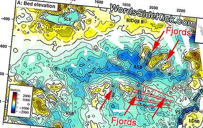 Această nouă hartă topografică a unei porțiuni a foii de gheață a Antarctiei de Est a dezvăluit mai multe fiorduri uriașe sculptate de înaintarea și reiterarea foii de gheață între 34 și 14 milioane de ani în urmă.